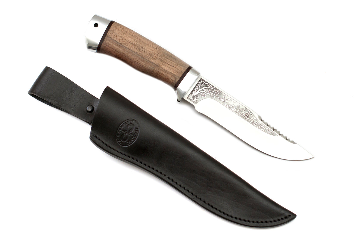 A&R, Strelets, Camping, Hunting Fixed Blade, Top Serration 95X18 Stainless, Walnut Wood Handle