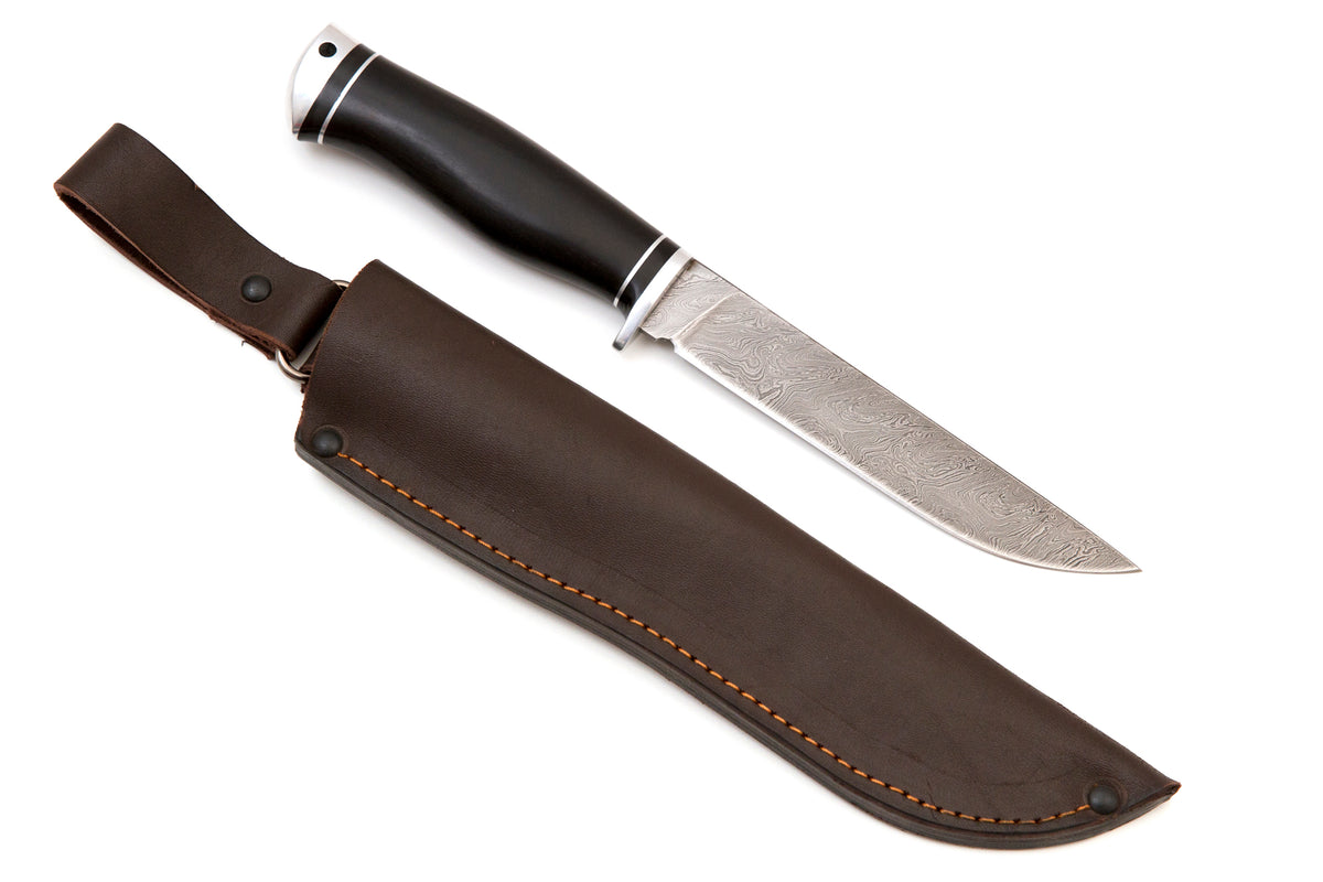 Medved, Akela, Hunting and Camping Knife, Fixed, Damascus, Hornbeam and Duralumin