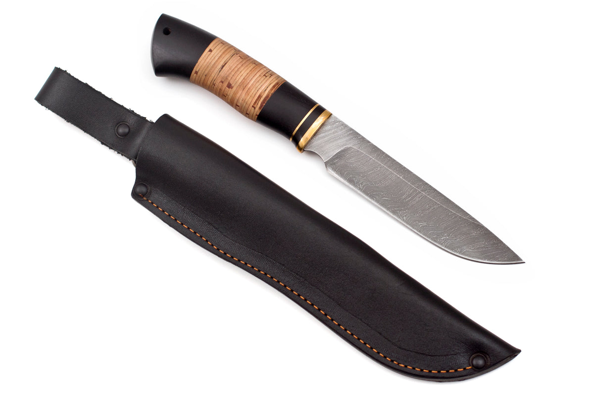 Medved, Karma, Hunting and Camping knife, Fixed, Damascus blade, Birch Bark Combo handle