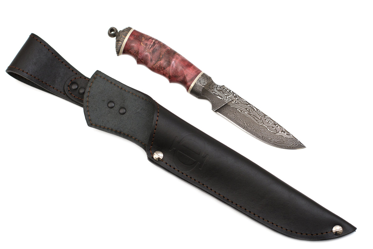 Fedotov, Knife, Integral, Dragon Spine, Damascus+Ni Damascus, Carved Karel Birch Handle