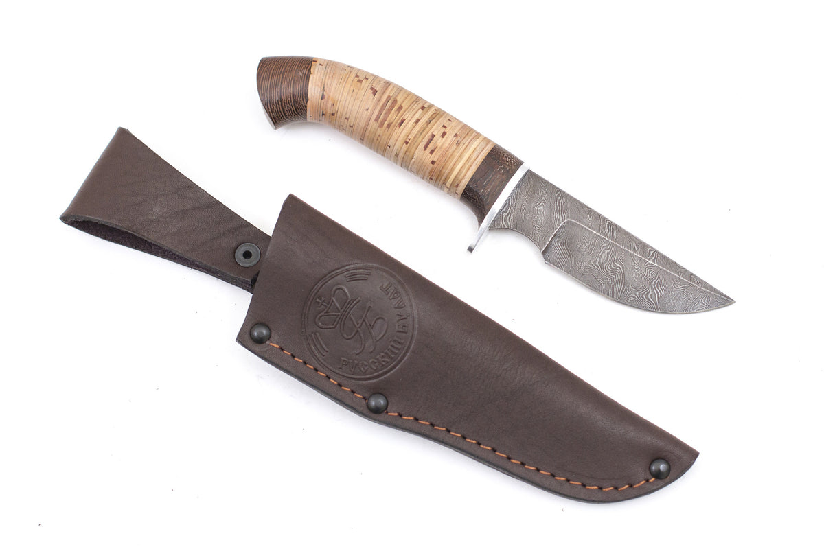Russian Bulat, Belka, Hunting, Fixed, Damascus, Birch Bark