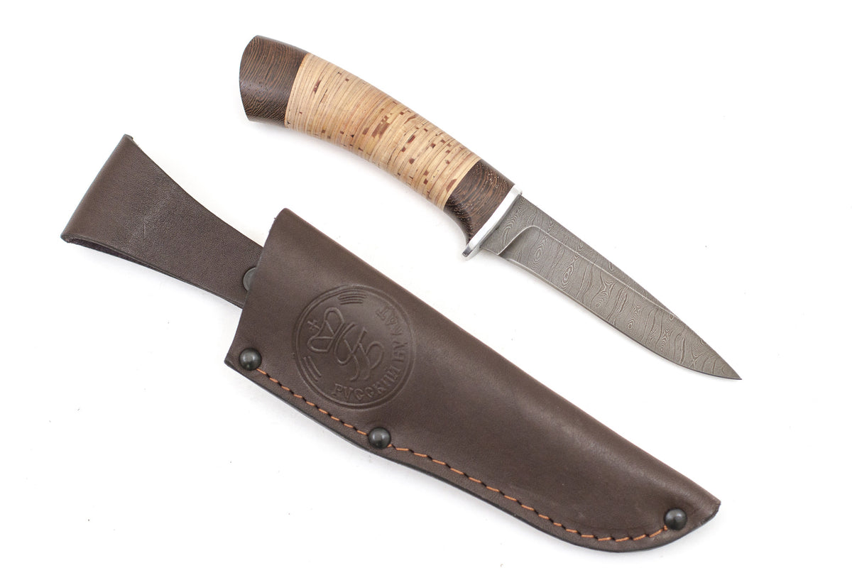 Russian Bulat, Strela, Hunting, Fixed, Damascus, Birch Bark