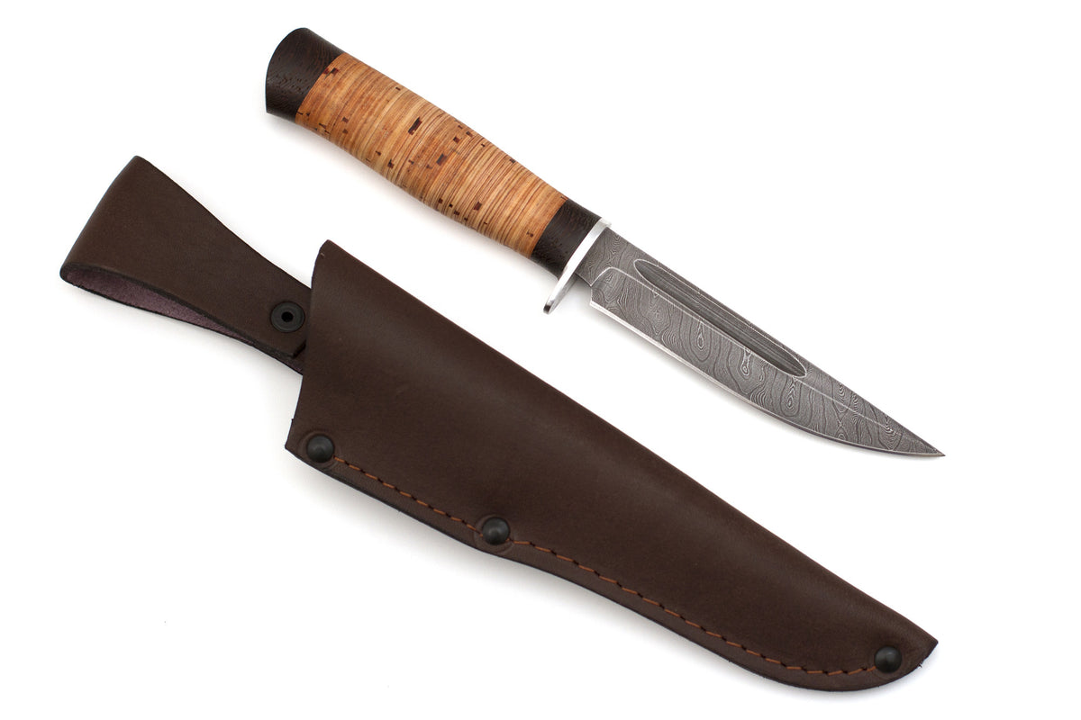 Russian Bulat, Shoroh, Hunting, Fixed, Damascus, Birch Bark