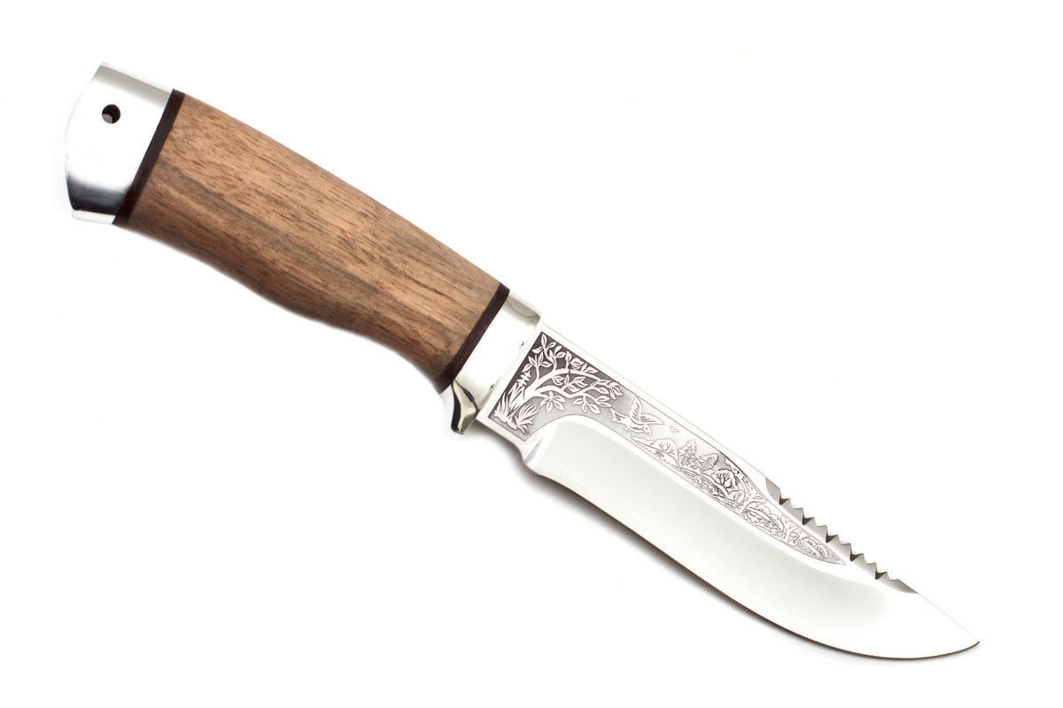 A&R, Strelets, Camping, Hunting Fixed Blade, Top Serration 95X18 Stainless, Walnut Wood Handle