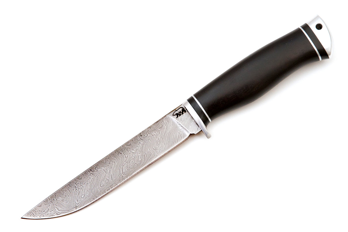 Medved, Akela, Hunting and Camping Knife, Fixed, Damascus, Hornbeam and Duralumin