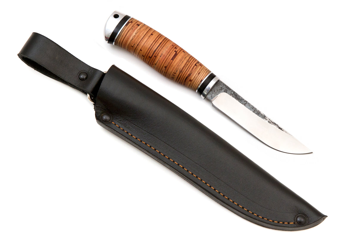 Medved, Ladya, Fishing, Hunting and Camping Knife, Fixed, 95x18 Stainless Blade, Birch Bark and Duralumin
