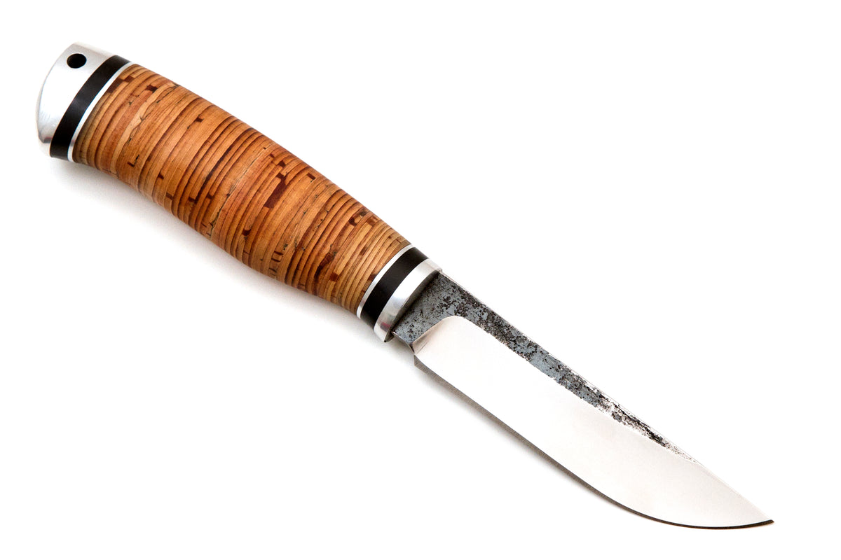 Medved, Ladya, Fishing, Hunting and Camping Knife, Fixed, 95x18 Stainless Blade, Birch Bark and Duralumin