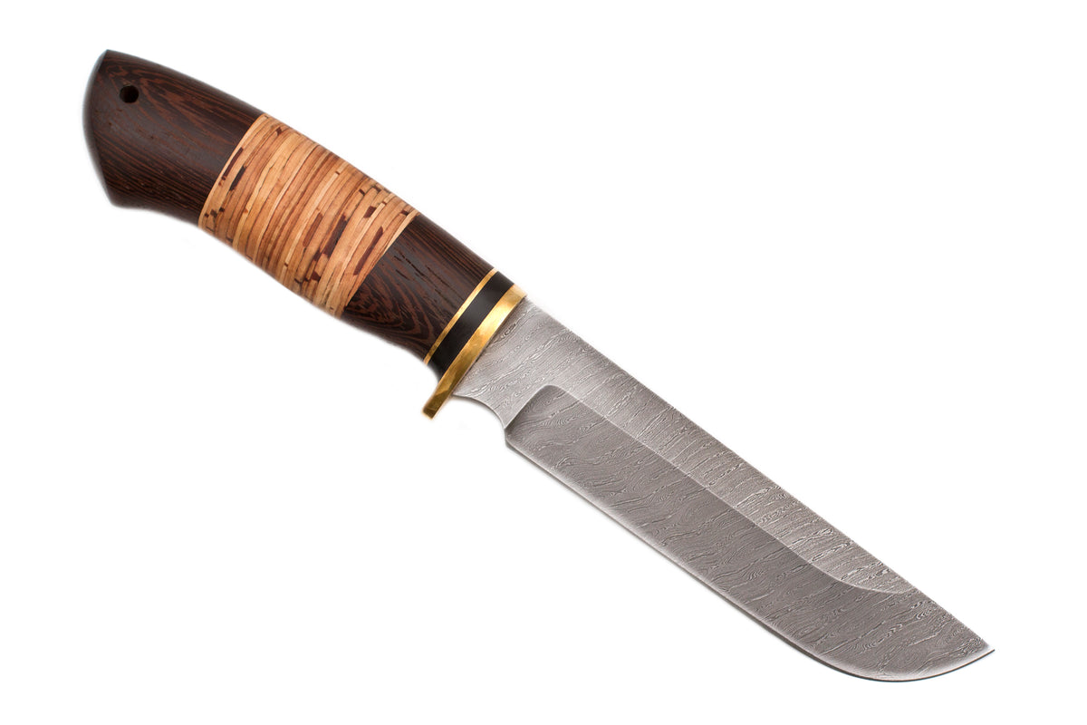 Medved, Legioner, Hunting Knife Fixed Blade, Proprietary Damascus, Birch Bark and Wenge hardwood