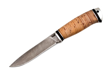 Medved, Danger, Hunting, Fixed, Damascus blade, Birch Bark handle with Duralumin