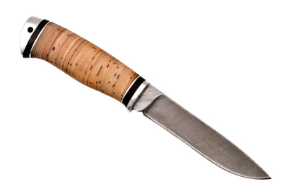 Medved, Danger, Hunting, Fixed, Damascus blade, Birch Bark handle with Duralumin