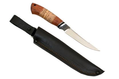 Medved, Pike, Serrated Fishing, Fixed, Stainless Blade, Birch Bark and Bubinga