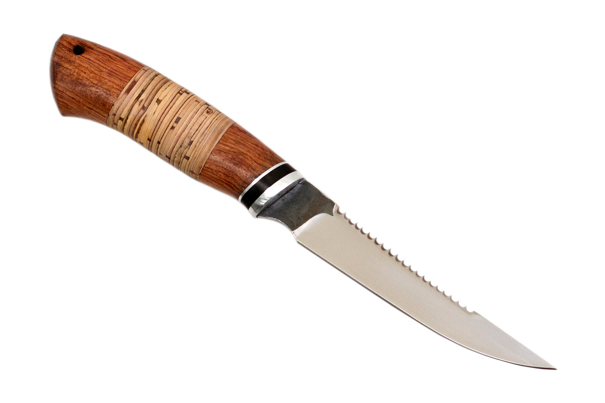 Medved, Pike, Serrated Fishing, Fixed, Stainless Blade, Birch Bark and Bubinga