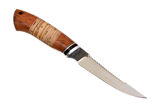 Medved, Pike, Serrated Fishing, Fixed, Stainless Blade, Birch Bark and Bubinga