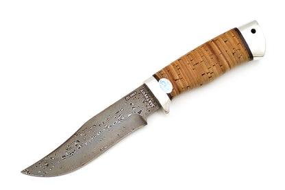 A&R, White Fang, Hunting, Fixed, ZD 0803 Damascuss, Birch Bark