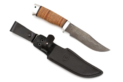 A&R, White Fang, Hunting, Fixed, ZD 0803 Damascuss, Birch Bark
