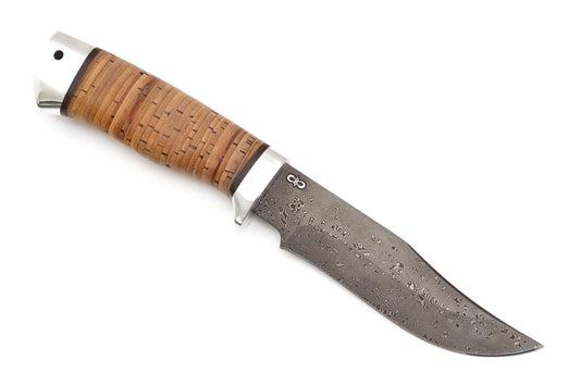 A&R, White Fang, Hunting, Fixed, ZD 0803 Damascuss, Birch Bark