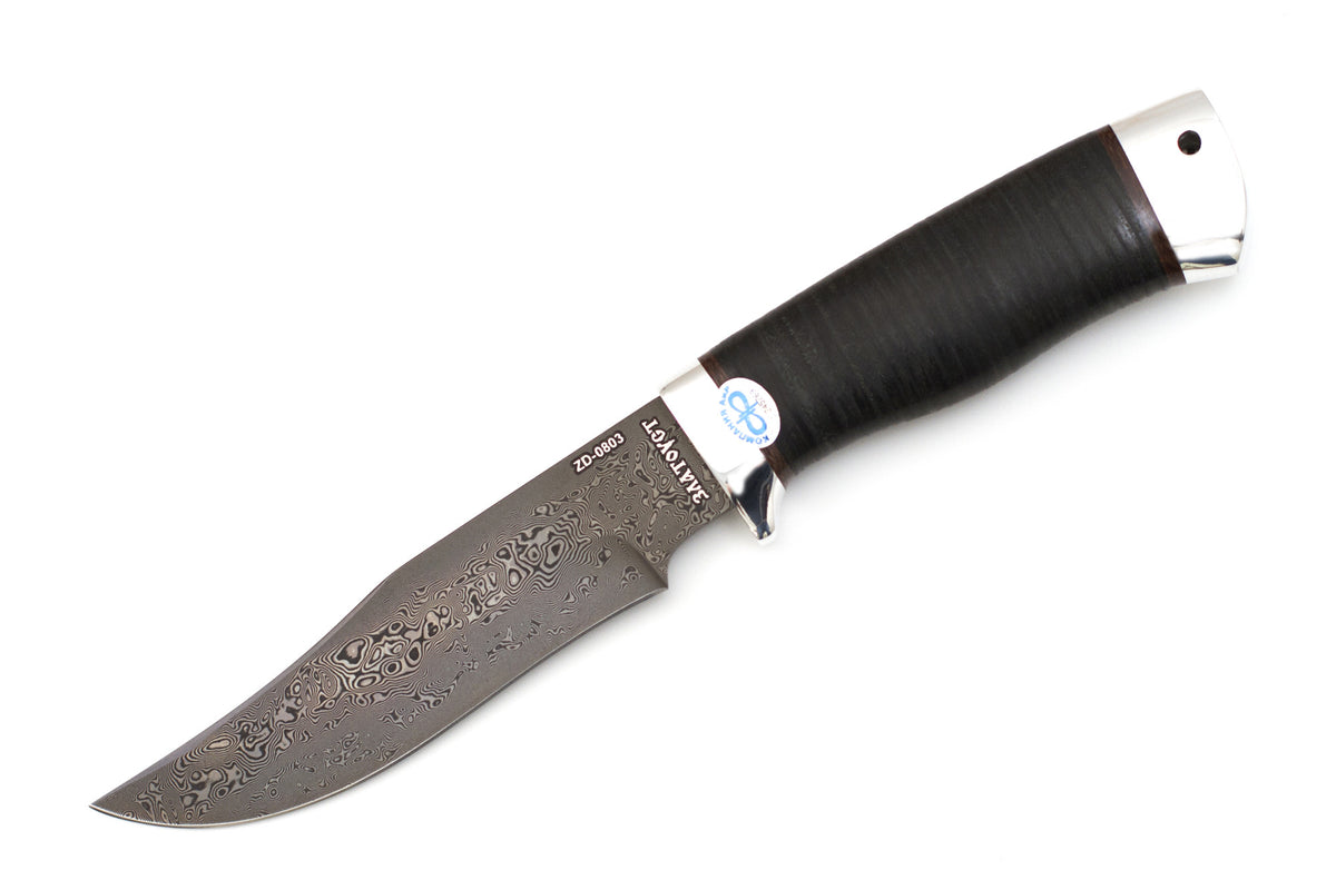 A&R, White Fang, Hunting, Fixed, ZD 0803 Damascuss, Leather