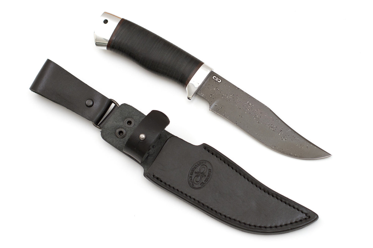 A&R, White Fang, Hunting, Fixed, ZD 0803 Damascuss, Leather