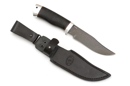 A&R, White Fang, Hunting, Fixed, ZD 0803 Damascuss, Leather