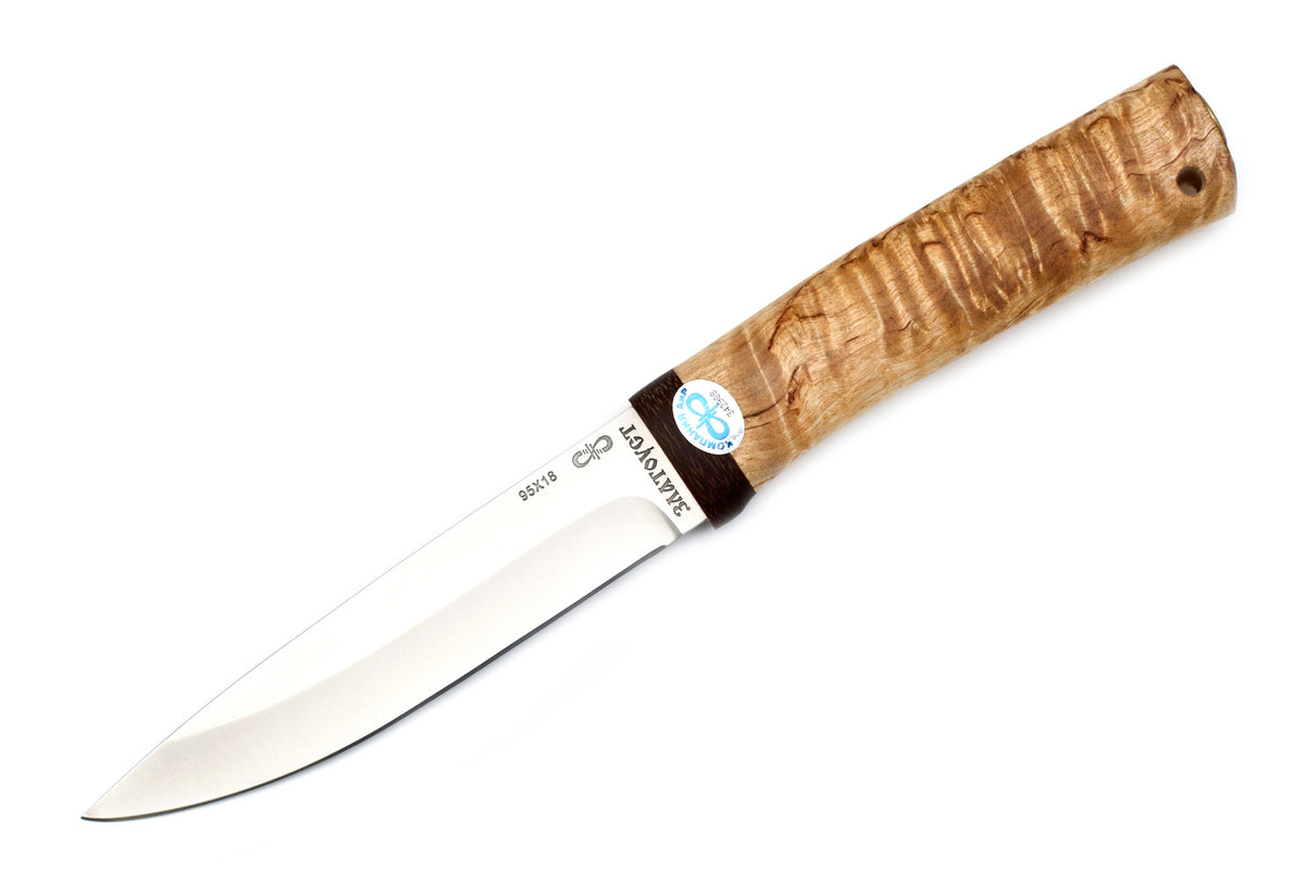 A&R, Klev, Fishing, Fixed, 95X18 Stainless, Karelian Birch