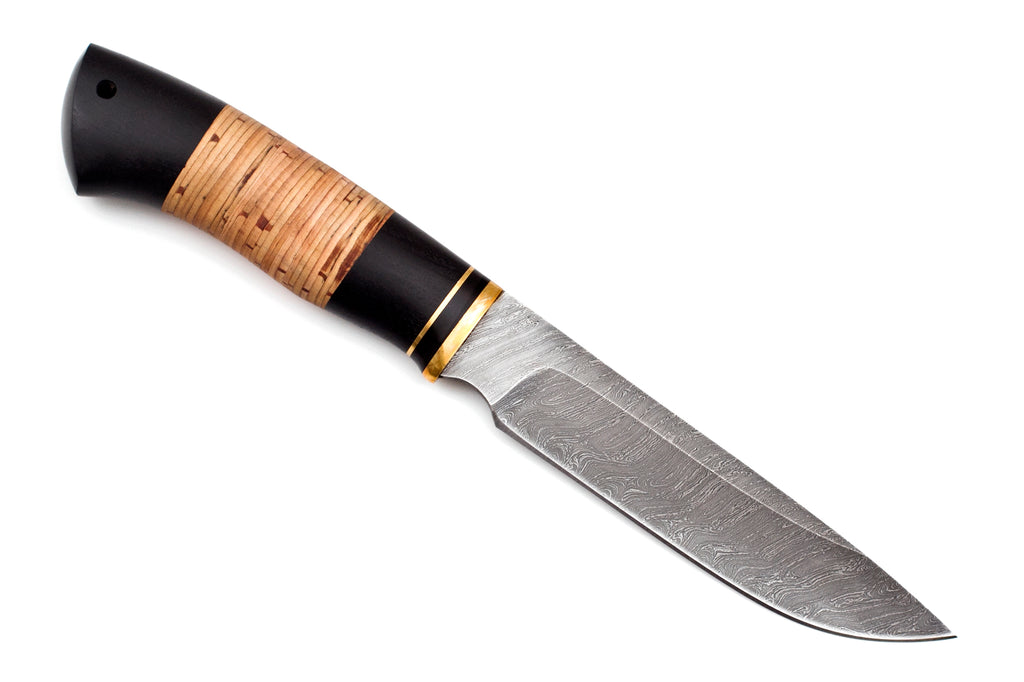 Medved, Karma, Hunting and Camping knife, Fixed, Damascus blade, Birch Bark Combo  handle