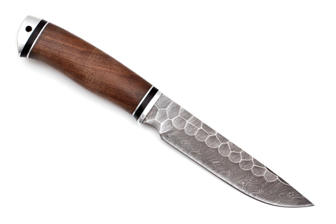 Medved, Karma, Hunting and Camping knife, Fixed, Stone Damascus blade, Walnut handle