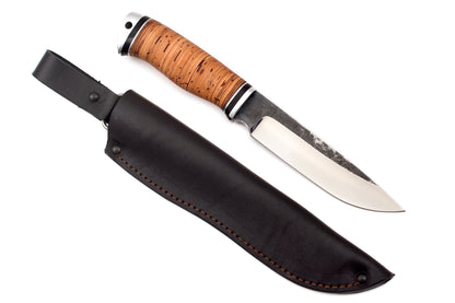 Medved, Karma, Hunting and Camping knife, Fixed, Stainless 95X18 blade, Birch Bark and Aluminum handle