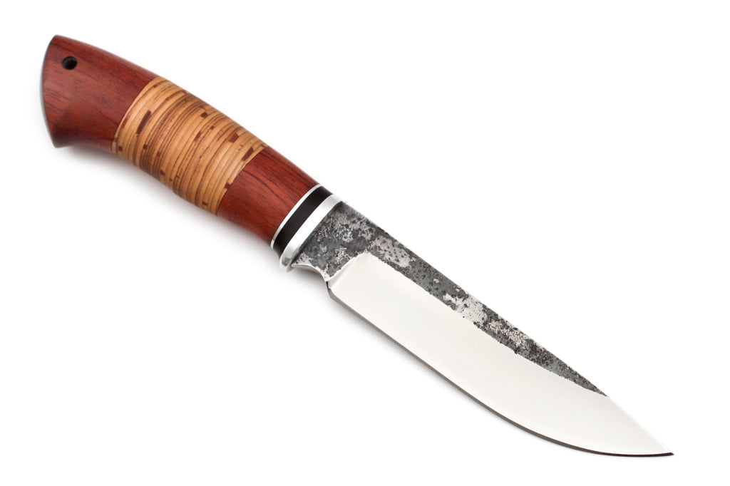 Medved, Karma, Hunting and Camping knife, Fixed, Stainless 95X18 blade, Bubinga and Birch Bark Combo handle