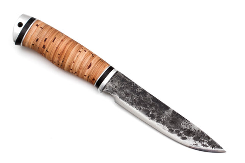 Medved, Karma, Hunting and Camping knife, Fixed, Carbon 9XC blade, Birch Bark handle