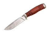 Medved, Hana, Mid size Hunting, Fixed, Damascus Blade, Carved Bubinga Handle, Cast German Silver