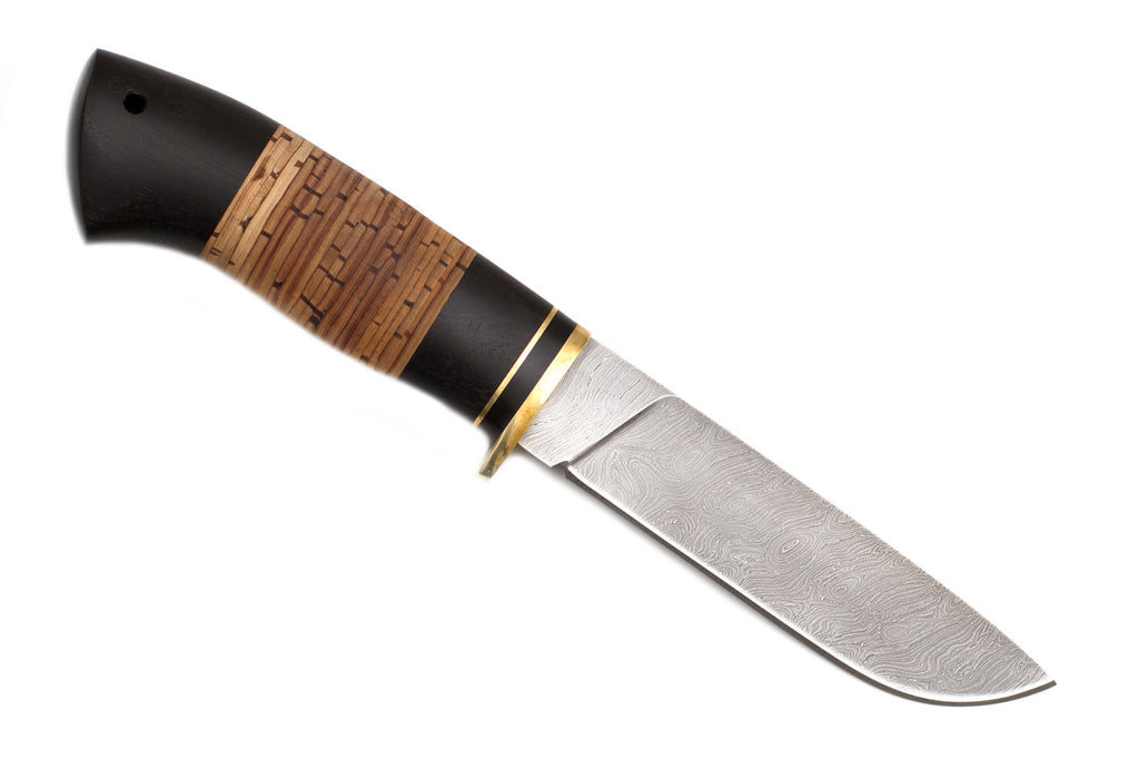 Hunting Knife Hana (Damascus, Hornbeam wood, Birch bark)