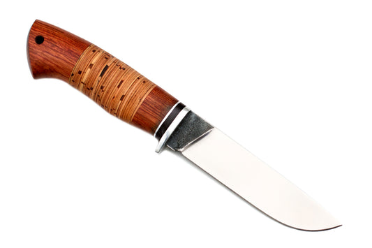 Medved, Hana, Mid size Hunting, Fixed, Stainless 95X18 Blade, Bubinga and Birch Bark Combo Handle