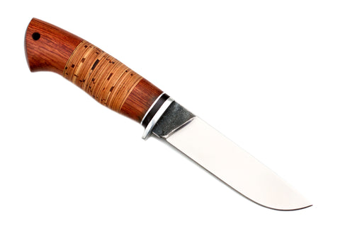 Medved, Hana, Mid size Hunting, Fixed, Stainless 95X18 Blade, Bubinga and Birch Bark Combo Handle