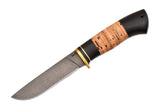 Medved, Hana, Mid size Hunting, Fixed, Bulat (Fulat) or Wootz Damascus Blade, Birch Bark Handle