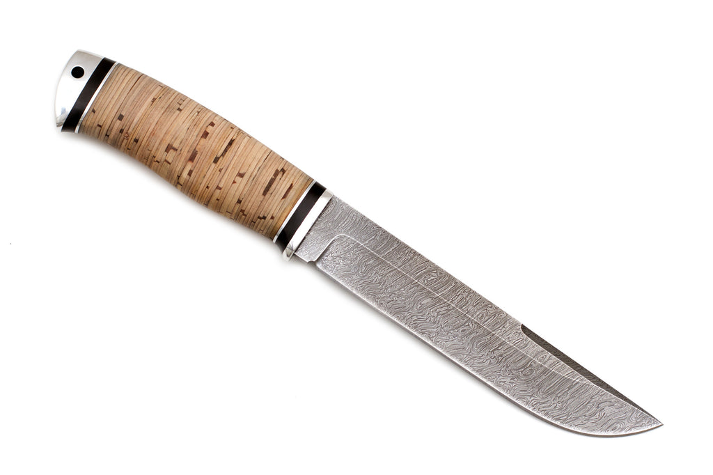 Hunting Knife The Last One (Damascus, Birch bark, Duralumin)