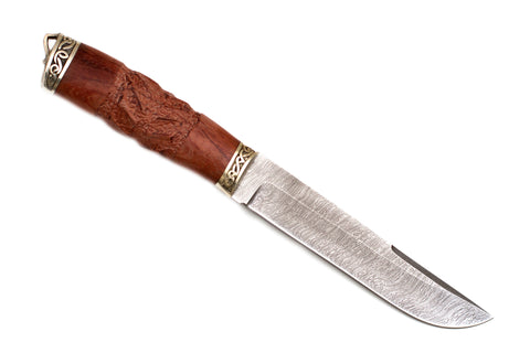 Medved, The Last One model, Hunting and Camping, Fixed, Damascus Blade, Carved Bubinga Handle