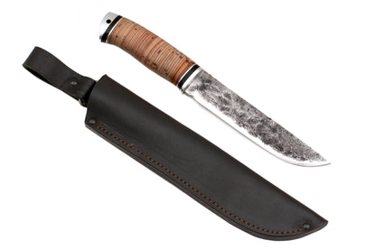 Medved, The Last One model, Hunting and Camping, Fixed, 9XC Raw Blade, Birch Bark Handle