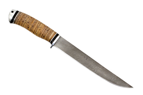 Fillet Knife Nib (Damascus, Birch bark, Duralumin)