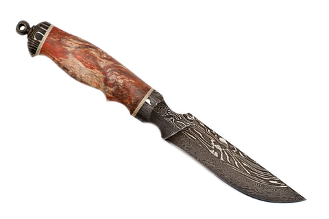 Fedotov,  Knife,  Integral,  Damascus+Ni Damascus,  Carved Karel Birch Handle