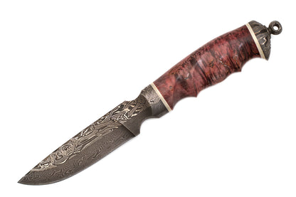 Fedotov,  Knife,  Integral,  Dragon Spine,  Damascus+Ni Damascus,  Carved Karel Birch Handle