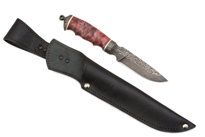 Fedotov,  Knife,  Integral,  Dragon Spine,  Damascus+Ni Damascus,  Carved Karel Birch Handle