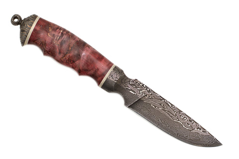 Fedotov,  Knife,  Integral,  Dragon Spine,  Damascus+Ni Damascus,  Carved Karel Birch Handle