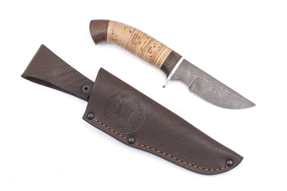 Russian Bulat, Belka, Hunting, Fixed, Damascus, Birch Bark