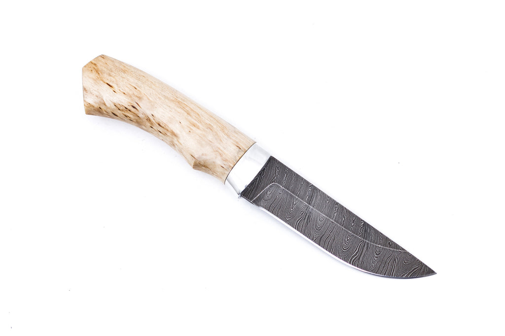 Russian Bulat, Burunduk, Hunting, Fixed, Damascus, Karelian Birch