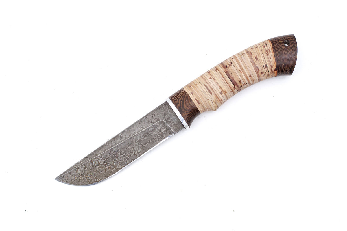 Russian Bulat, Dobriy, Hunting, Fixed, Damascus, Birch Bark