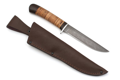 Russian Bulat, Uragan, Hunting, Fixed, Damascus, Birch Bark