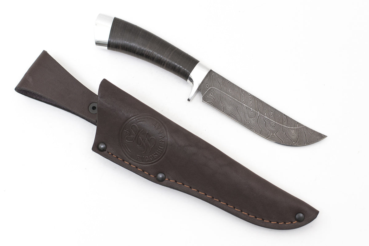 Russian Bulat, Shurale, Hunting, Fixed, Damascus, Leather
