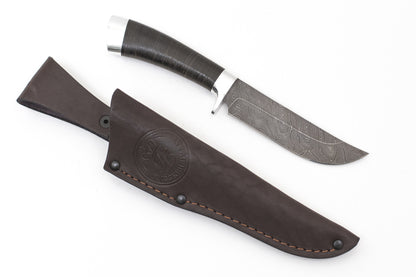 Russian Bulat, Shurale, Hunting, Fixed, Damascus, Leather