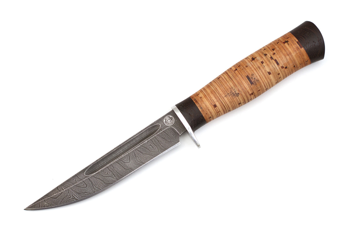Russian Bulat, Shoroh, Hunting, Fixed, Damascus, Birch Bark