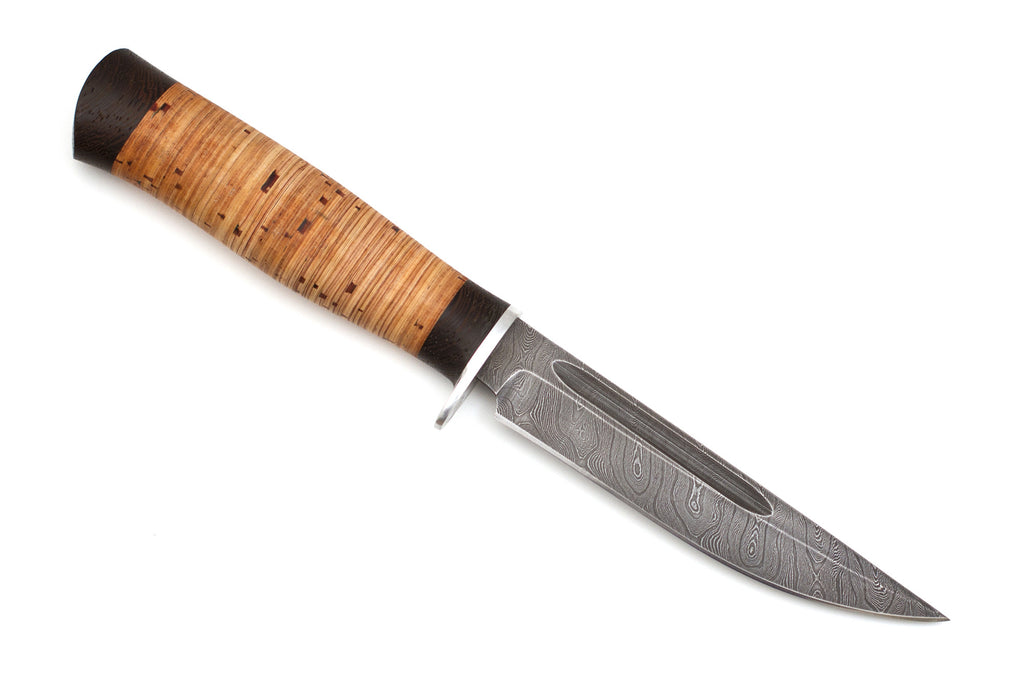Hunting Knife Shoroh, Damascus, Birch Bark